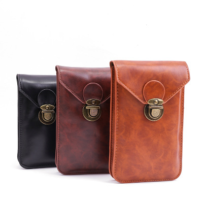 Retro Men's Belt Bag Wear Mobile Phone Belt Pouch Leatherette Coin Purse Middle-Aged and Elderly Mobile Phone Bag in Stock Wholesale