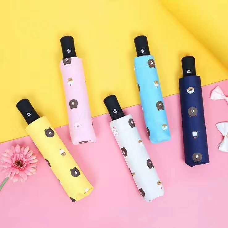 三折全自动黑胶防晒遮阳晴雨伞 学生卡通可爱小熊折叠太阳伞