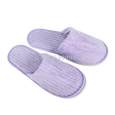 Sequoia Hotel Homestay Slippers Custom Logo Factory Direct Supply Willow Leaf Pattern Purple Coral Velvet