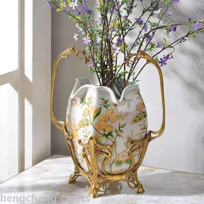 European and American-Style Ceramic Orchid Hand-Painted Vase Decoration Living Room High-End Luxury Crafts Villa Living Room Entrance Flower Ware