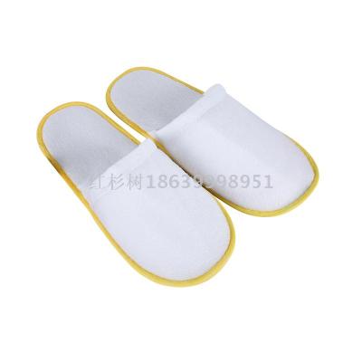 Sequoia Hotel Homestay Slippers Custom Logo Factory Direct Supply Terry Fabric Yellow Color Edging