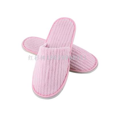 Sequoia Hotel Homestay Slippers Custom Logo Factory Direct Supply Willow Leaf Pattern Pink Coral Velvet