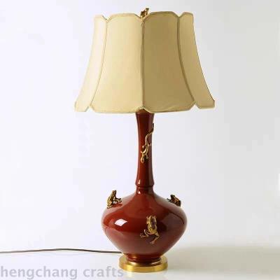 Ornament Ceramic with Copper Porcelain with Copper Frog Lizard Table Lamp European Ornament Crafts Ornaments