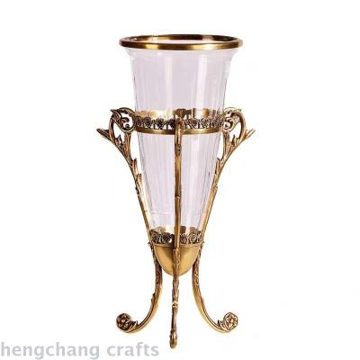 European-Style American Style Furnishings Jewelry Flower Holder Luxury Crystal Glass Inlaid Copper Decorative Vase Decoration