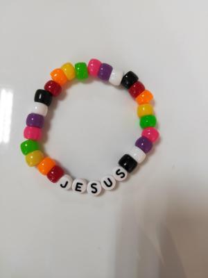 Rainbow beads string letter bracelet