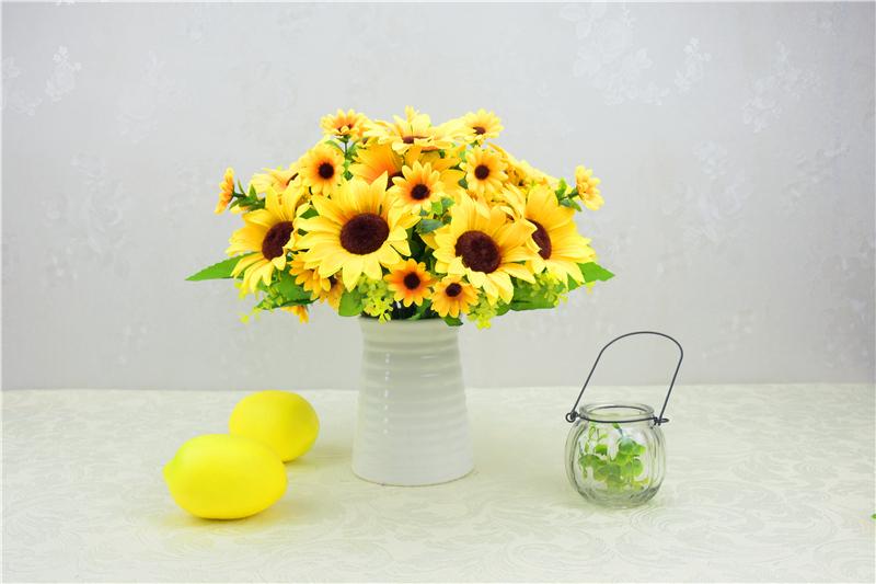 批发塑料花人造假花束仿真7头太阳花向日葵 田园家居客厅装饰花