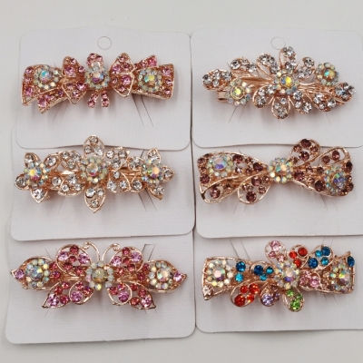 Korean Rhinestone Headdress Alloy Small Hair Clip Spring Clip Horizontal Clip Updo Bang Clip