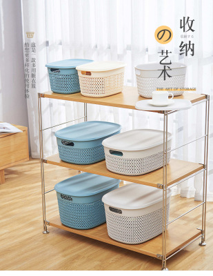 Household hollow-out storage basket with cover storage basket color can be used as a dirty clothes basket combination manufacturer's wholesale