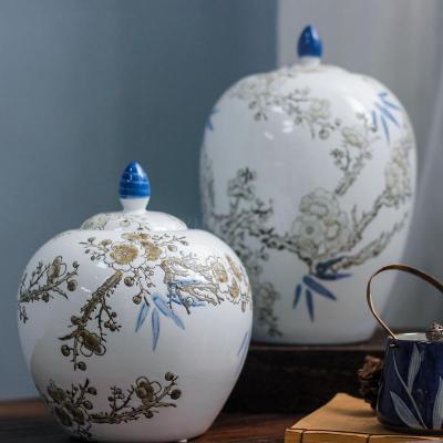 New Chinese ceramic set pot white mirror plum and bamboo relief round pot layout flower ware factory direct selling soft