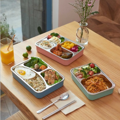 304 Small Stainless Steel Lunch Box Two-Compartment Thickened Stainless Steel Lunch Box Adult Lunch Box White Collar Bento Box 600ml