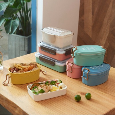 Double Japanese Oval lunch box to take to work lunch box students dining room box Tableware mixed color lunch box 700ml