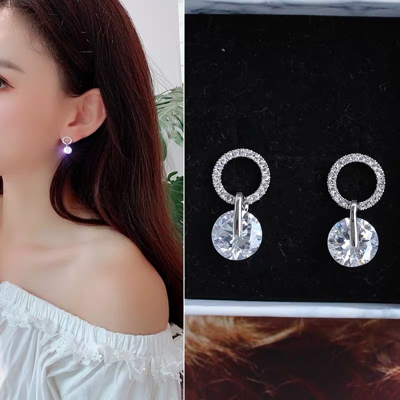 韩版简约精致微镶锆石耳钉耳环女气质小巧圆圈耳饰防过敏耳针耳坠