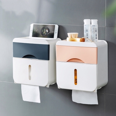 J52-3732 Simple Home Double-Layer Tissue Box Wall-Mounted Storage Box Bathroom Multifunctional Storage Box