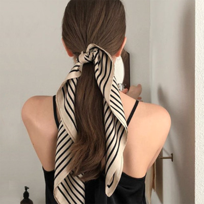New vintage Insta striped mini scarf professional versatile mini kerchief female Autumn Korean decorative scarf headband