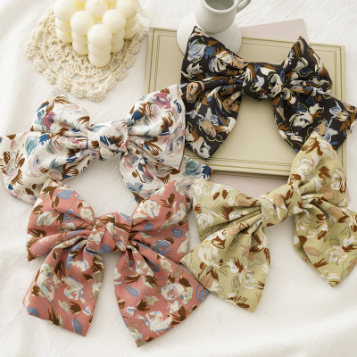 Japanese and Korean new Spring and summer Ins big flower BowKnot Spring Edge Clip Korean female Joker sweet Double Layer Cloth art Hairpin