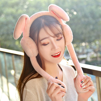 Internet Celebrity Ins Toy TikTok Same Style Moving Rabbit Ears Hair Hoop Plush Hat Cute Cute Hair Accessories for Girls