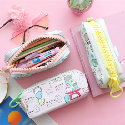 Cartoon Simple Large capacity large pen bag Stationery bag pencil box PU leather cute students