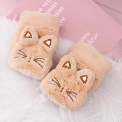 New Winter Plush Thermal Gloves Women's Fleece-Lined Thickened Outdoor Cold-Proof Flip Cute Korean Cartoon Gloves