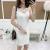 Spot new south Korean version of striped lace Mosaic vest dress with round collar slim medium to long skirt women