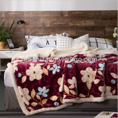 Double blanket quilt with lamb down thickened warm coral cashmere blanket flannel men's and women's sheets for winter