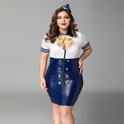 JSY big size fat girl Sailor sex role-play PU leather foreign trade European and American sex lingerie girl