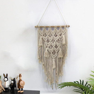 Original Hand-Made Weaving Woven Tapestry Living Room Wall Hangings Nordic Style Pure Cotton Tassel Tapestry Ms7191
