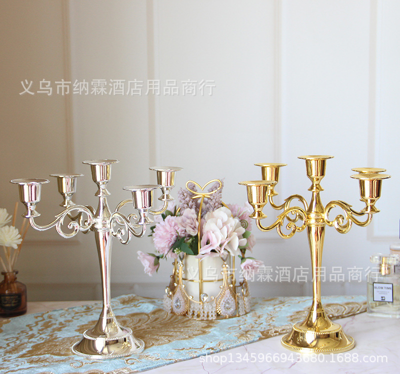 欧式外贸新款五头烛台花托 家居婚庆酒店摆件合金工艺品现货批发