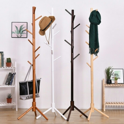 Household simple solid wood clothes rack in living room and bedroom
