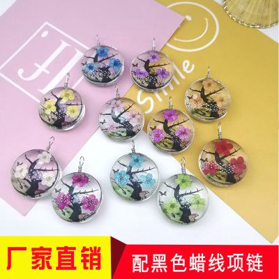 Factory Direct Sales Natural Dried Peach Blossom Simple Necklace Handmade Specimen Time Stone Small Tree Fresh Travel Stall