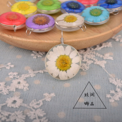 Little Daisy Time Stone Handmade Real Flower Ornament Necklace Pendant Dried Flower Crystal Chrysanthemum SUNFLOWER Mori Style