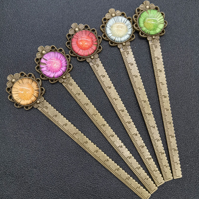 Vintage Real Flower Long Bookmark Book Ruler Time Stone Plant Dried Flower Natural Chrysanthemum Flower Mori Style