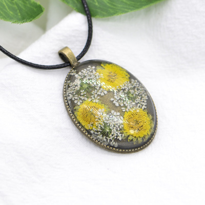 Vintage Sweater Chain Mori Style Time Stone Natural Real Flower Necklace Dried Flower Specimen Van Gogh Ornament
