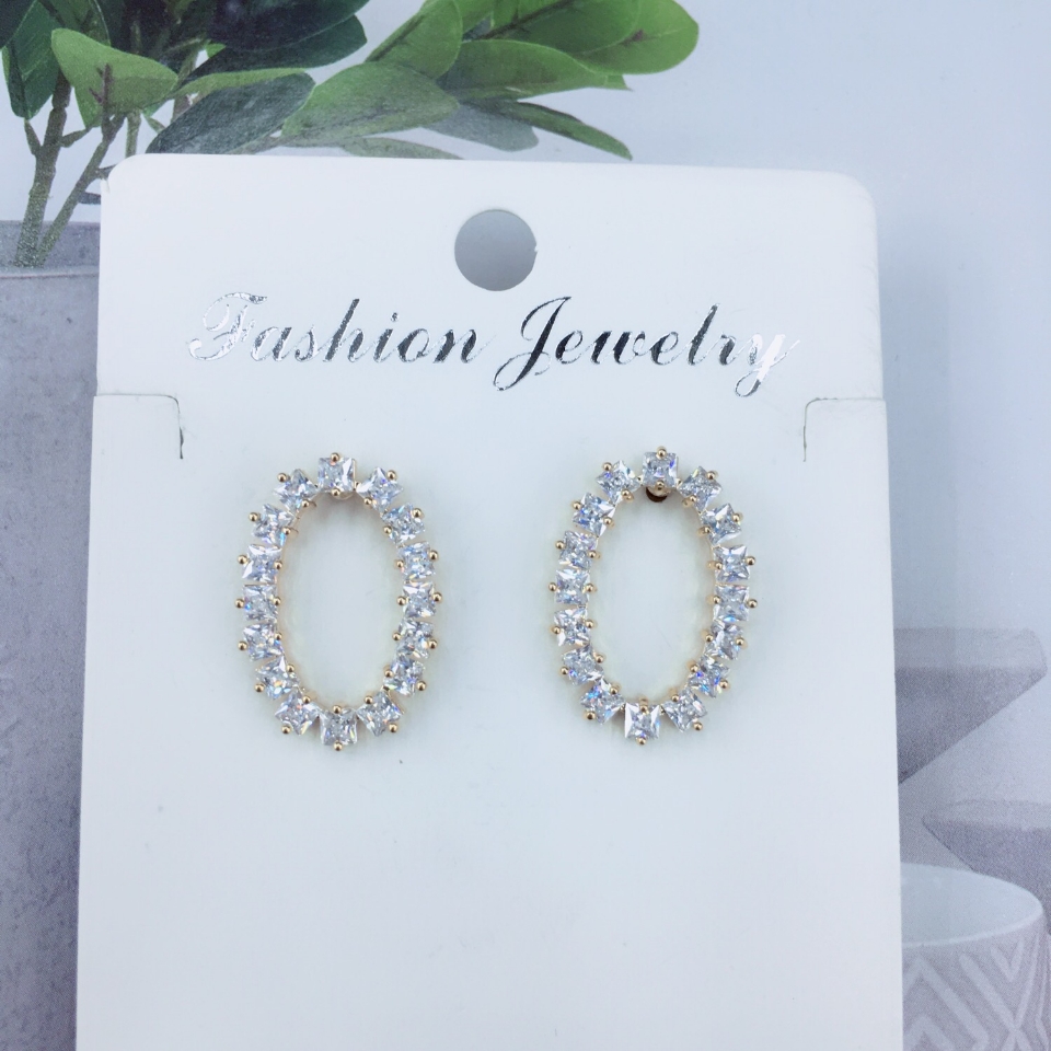 个性大方简约百搭时尚潮流超闪锆石耳饰几何图形蛋形耳钉防过敏