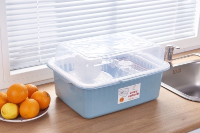 H02-3508 Tableware Storage Box Plastic Kitchen Place Bowls and Dishes Draining Rack with Lid Tableware Storage Storage Box