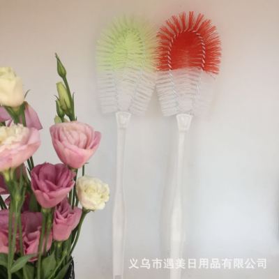 New Long Handle round Head Cleaning Brush Toilet Brush Elastic Flower Brush Button Wire Wire Brush Toilet Cleaning Brush Single Flower Brush round Head