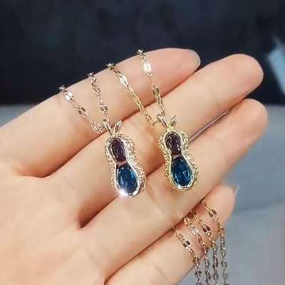 Micro Pave Cool Crystal Peanut Necklace Titanium Steel TikTok Celebrity Inspired Lucky Sapphire Pendant Net Red Light Luxury Clavicle