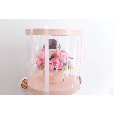 Wholesale PVC window box folding flower Box Creative Valentine's Day Wholesale round hug bucket gift box can be printed logo