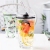 Internet Hot Glass Straw Cup Cup Drink Cup Milk Cup Juice Cup Leak-Proof a Variety of Patterns with Lid
