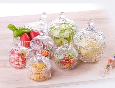 Front Force Glass Candy Handleless Cup Glass Sugar Bowl Glass with Cover Storage Tank