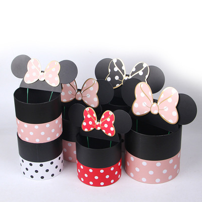 Mickey Bowknot Holding barrel three-piece gift box Rose gift box bouquet packing material wholesale Custom
