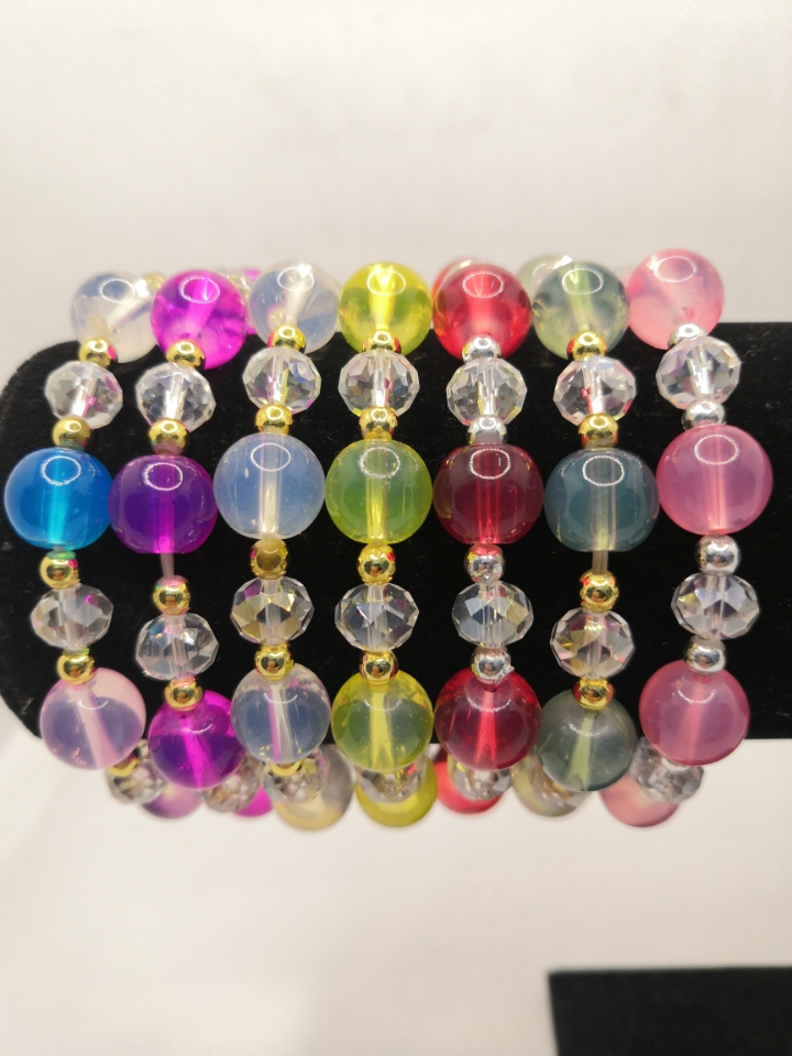 热销七彩女水晶珠透明珠手链手环义乌瑞娜饰品厂家直销