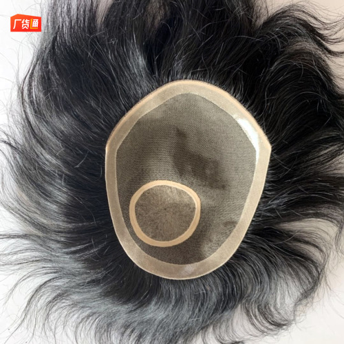 Factory Direct Men‘s Wig Piece Real Human Hair Silk Hand-Woven Realistic Handsome Hair Block Covering White Hair plus Hair Volume Short Hair