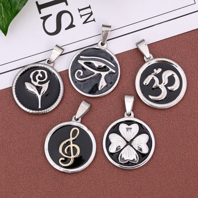 Handmade Di Bracelet Necklace Materials Accessories Stainless Steel Pendant Musical Note Flower round Plate Pendant Bracelet Necklace Pendant