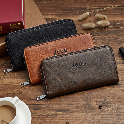 Men's Jeep Long Wallet Multifunctional Zipper Clutch Soft Leather Men's Handbag Men's Clutch Factory Direct Sales