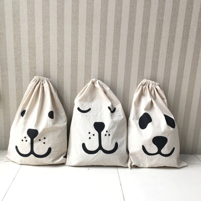 Factory Direct Sales Children's Toy Storage Bag Bear Face Sleeping Face Bear Letter Home Canvas Storage Bag Sack Wholesale