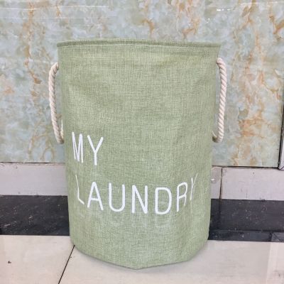 Factory Direct Sales Zakka Japanese and Korean Version Cotton and Linen Waterproof Drawstring Storage Bucket Laundry Basket Charge Foldable Basket Dirty Clothes Basket