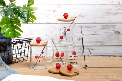 Fresh Strawberry High Borosilicate Glasses Internet Celebrity Live Streaming Hot Gift Cup Teacup Water Cup Cup with Cover