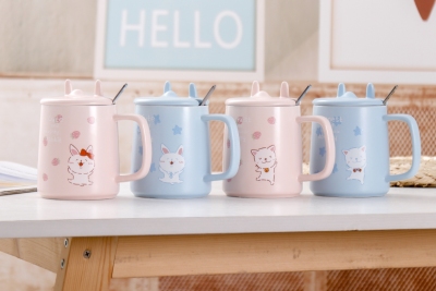 Cute Cat and Rabbit Phone Holder Cup Internet Celebrity Live Broadcast Popular Ceramic Cup Gift Cup Teacup Water Cup Cup with Cover