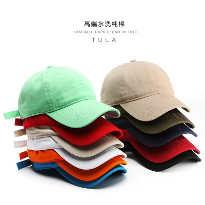 In Stock Wholesale Korean Style Versatile High-End Washed Cotton Peaked Cap Men's Pure Color Cotton Light Board Women's Sun Protection Sunshade Baseball Cap
