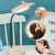 Learning Table Lamp Girl Heart Fluffy Rabbit Hair Ring Cosmetic Mirror Led Charging Touch Dimming Bedroom Bedside Small Night Lamp